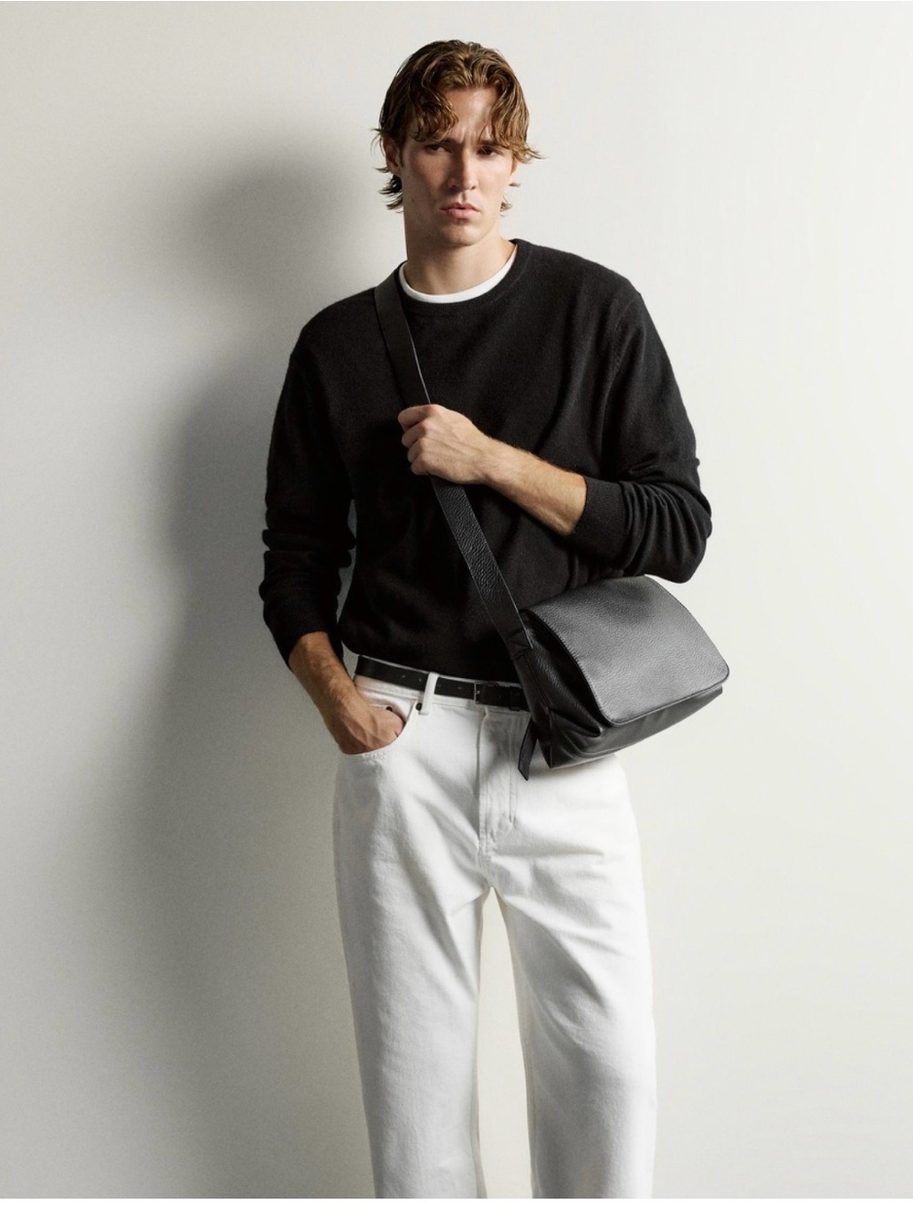 Zara Black Leather Crossbody Messenger Bag
